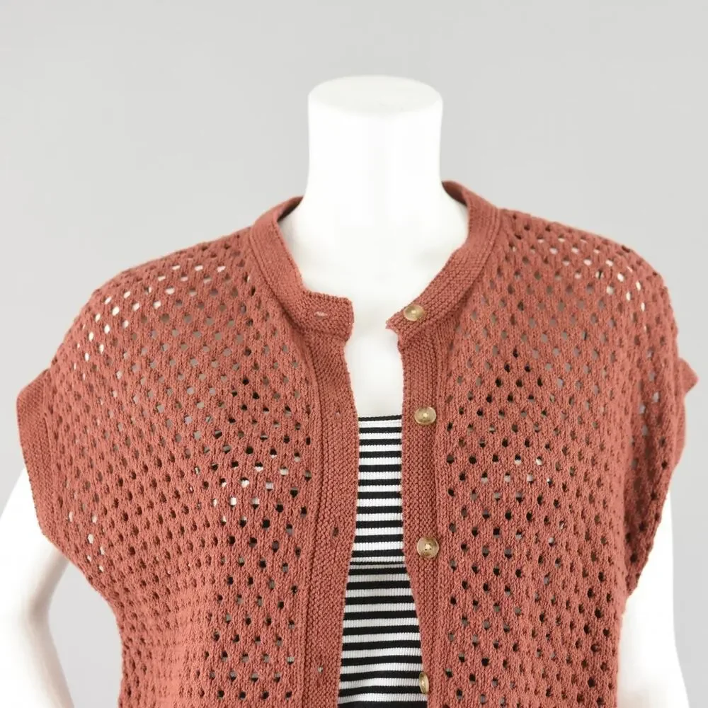 Loft Crochet Short Sleeve Brown Cardigan Women's Medium - Picture 2 of 13